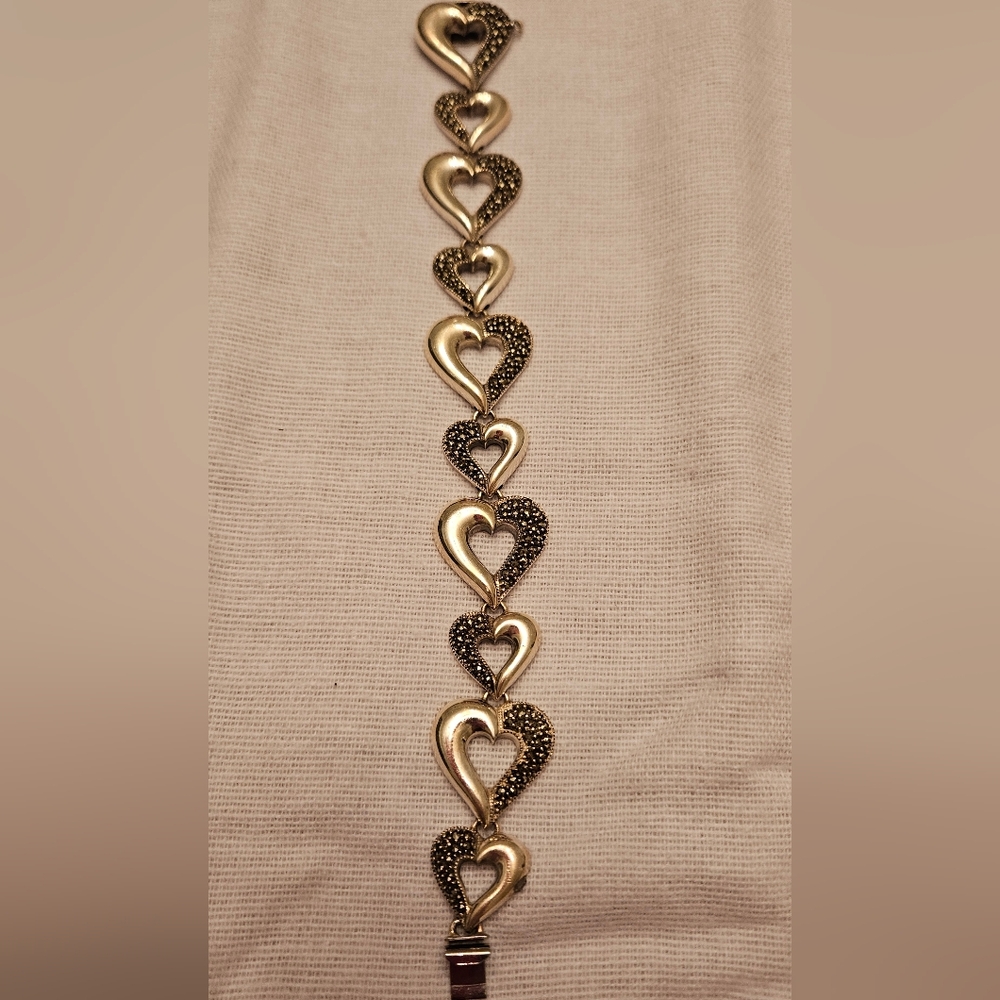 Vintage JUDITH JACK 925 Sterling Silver Marcasite Heart Bracelet 7.5